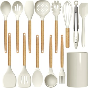 Ustensiles de cuisine en silicone avec poignée / Ensemble d'outils de cuisson en silicone avec poignée en acier inoxydable - Product Image 1