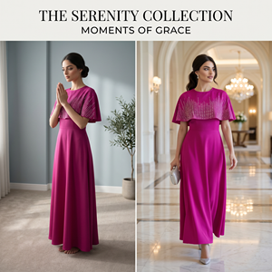 Elegant Casual Vintage Muslim Event Dress Fuchsia Hotfix Maxi Short Sleeve Polyester Anti-Wrinkle Party Gown for Eid Banquet - Product Image 5