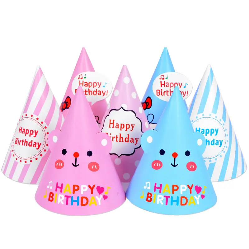 Children's Colorful Birthday Hat Kids Adult Paper Cartoon Birthday Party Cake Hat