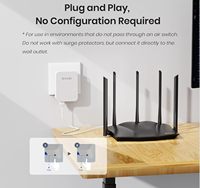 Kit adaptateur Powerline Tenda AV1000 ports Gigabit Plug & Play, extension WiFi domestique double bande 2167 Mbps, vidéo HD/3D/4K, jeux