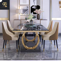 Table en marbre de luxe moderne, style simple, pour villa, restaurant, table rectangulaire en acier inoxydable sur mesure