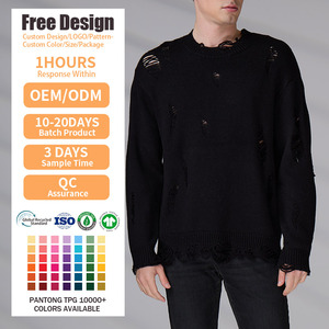 Custom Knitted <b>Pullover</b> Autumn Winter Casual Hip Hop Party Mens <b>Jumper</b> Top Long Sleeve Distressed Knit Sweater - Product Image 2