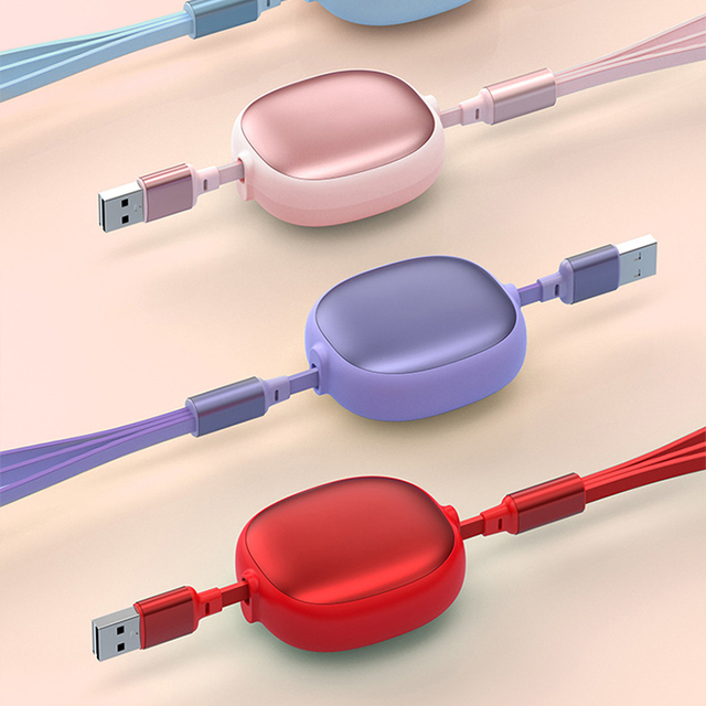Custom Logo Retractable Cable 3-in-1 1.2m 100W Multi-functional Usb Type C Charging Cable Charger for Mobile Phone