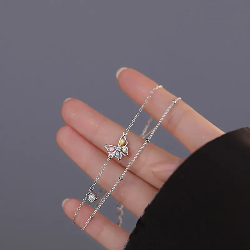 Kleurrijke Diamant Vlindervormige Dubbele Laag Armband Dames Delicate Gepersonaliseerde Super Flash Ingelegde Zirkoon Armband Sieraden