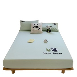 Hello Panda Pure Cotton <b>Fitted</b> <b>Sheet</b> 1.2m 1.5m 1.8m Cooling Mat Three Piece Set Cartoon Embroidery Summer Bedding - Product Image 5