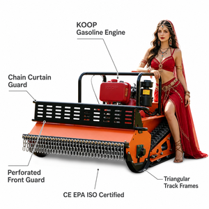 Cortacésped de pendiente con orugas y control remoto CE, motor diésel Koop, <span class=keywords><strong>desbrozadora</strong></span> de martillos, equipo pesado de orugas, venta al por mayor - Product Image 3