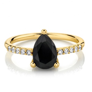 Service d'emballage Bague de fiançailles en onyx noir 3 CT de forme poire Bague élégante en diamant noir en forme de larme élégante et élégante - Product Image 1