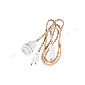 Customized on off switch 2 pin eu plug electric textile cable e14 e27 lamp holder copper wire