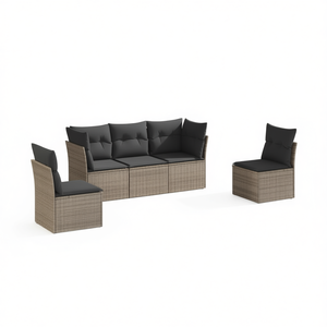 ชุดโซฟาหวายสีเทาสำหรับสวน เฟอร์นิเจอร์กลางแจ้ง 4 ที่นั่ง ทนทานต่อสภาพอากาศ ดีไซน์ร่วมสมัย - Product Image 1