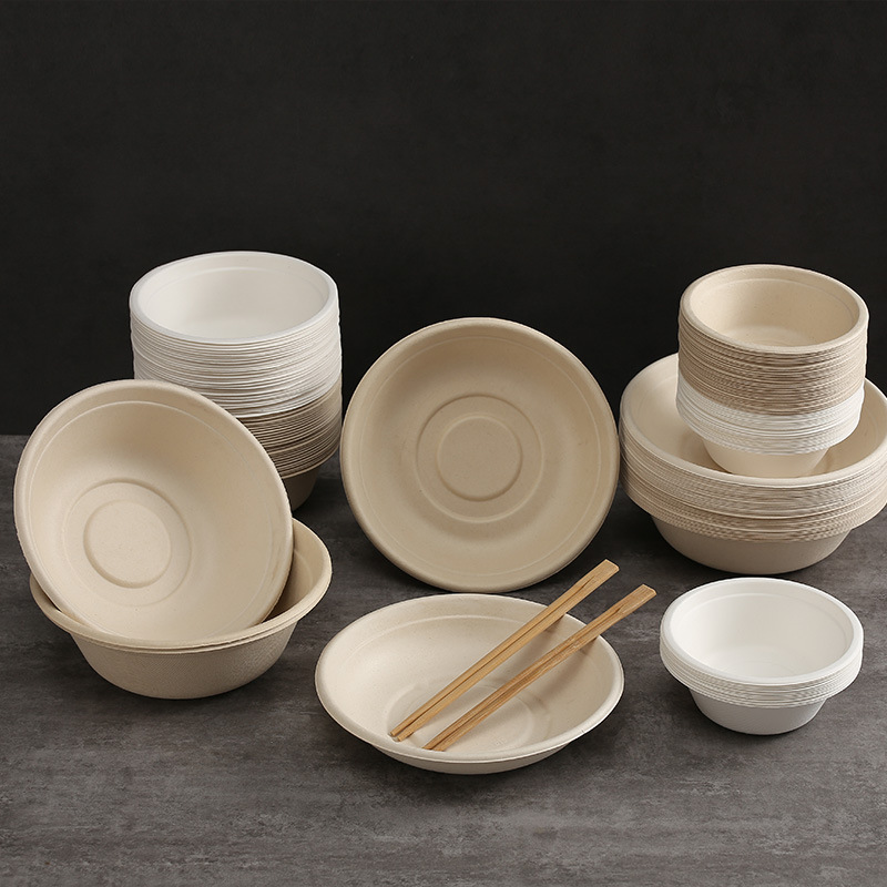 Disposable Bowl Plate Biodegradable Paper Bowls Utensils Round Plates Outdoor Cups Eco-friendly.