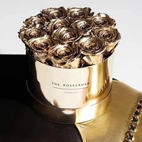 UKIQUEEN Luxuriöse Dekorative Blumen Goldene Echte Konservierte Rosen in Silber-Gold Geschenkbox