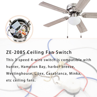 ZE-208S 3A 250V AC 6A 125V Interrupteur de ventilateur de plafond en plastique à 3 vitesses et 4 fils avec chaîne de traction et contrôle de vitesse