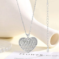 Collier de luxe en argent sterling 925 avec pendentif cœur nid d'abeille incrusté de moissanite de 1,5 mm, cadeau pour la Saint-Valentin pour femmes
