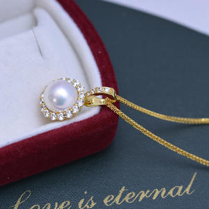 Collar con Colgante de Perla Redonda Blanca de Agua Dulce Wenchi de 9-10 mm para Mujer, Estilo Hoja de Plata S925, Delicado y Brillante, Hecho en China - Product Image 3