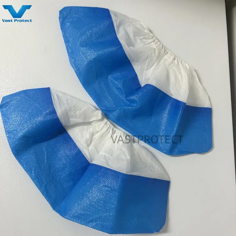 PP+CPE anti-slip blue&white disposable food processing protection shoe cover