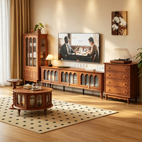Table basse ronde en bois massif de style mid-century, table d'appoint rétro avec rangement en verre pour salon