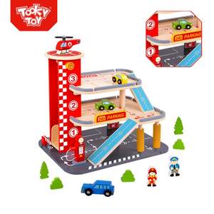 TOOKY TOY Marque Jouer Structure de stationnement en bois Jouet Garage en bois - Product Image 2