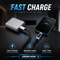 Nouveau câble USB-C vers USB-C 240W 6A 1,5M avec affichage numérique pour smartphone, ordinateur portable et tablette, charge rapide 2026
