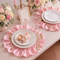 Napperons à volants rose clair, napperons ronds en satin avec volants, napperons de table lavables à bords festonnés pour cuisine, salle à manger, mariage