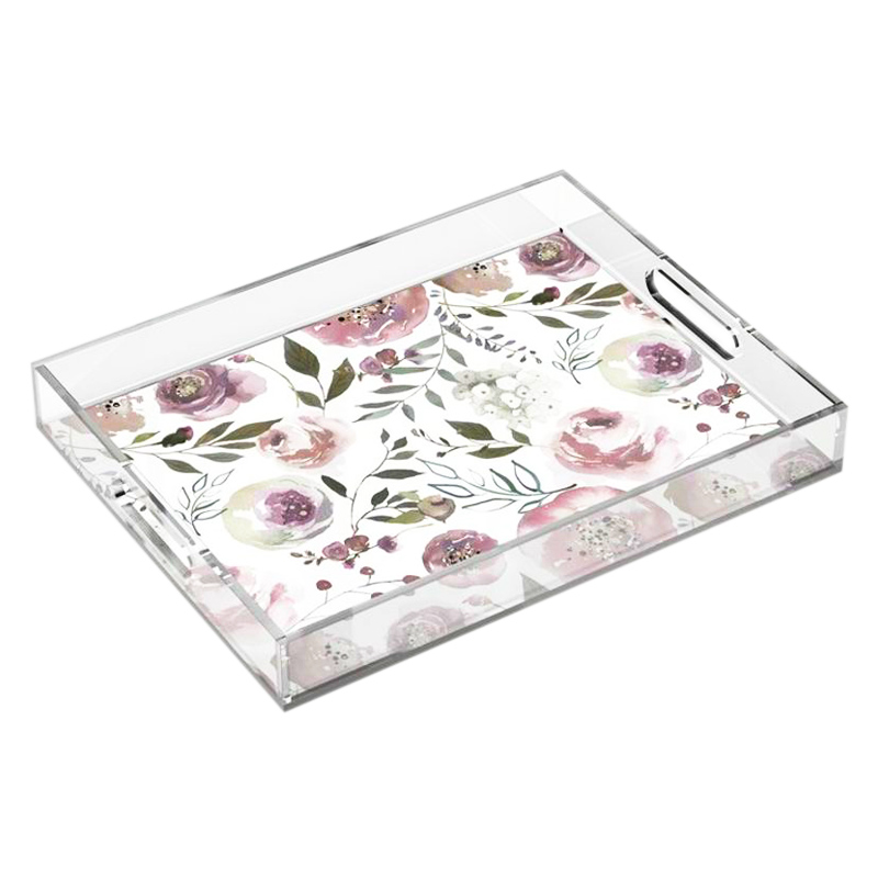 Пользовательский лоток Lucite с вставкой прозрачный акриловый лоток с ручкой прозрачный акриловый сервировочный лоток