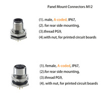 Conector de Alimentación DIN M12 para PCB, Codificación A/B/D, 3/4/5/6/8/12 Polos, Macho/Hembra, Montaje Trasero Lateral, Rosca PG9, para Placas de Circuito Impreso