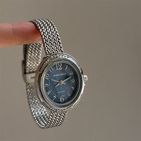 Vente chaude Rétro Style Britannique Montre À Quartz Blé Bracelet D'oreille Bleu Mère Perle Casual Mode En Acier Inoxydable Bande Pointeur Cadran