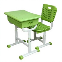 Ensemble chaise et bureau d'étude pour étudiants, cadre métallique, hauteur réglable, vert, table d'étude ergonomique en plastique avec boîte de rangement pour primaire et secondaire