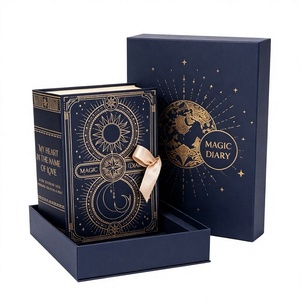 Foldable Navy Blue Book Style <b>Box</b> with Ribbon Rigid Cardboard <b>Empty</b> Mystery Blind <b>Box</b> <b>for</b> Beauty and Cosmetic Surprise <b>Gift</b> - Product Image 1