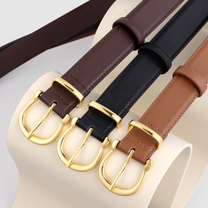 Cinturón Minimalista de Cuero Genuino para Mujer, Cinturón Decorativo Versátil de Alta Gama con Hebilla Dorada - Product Image 1