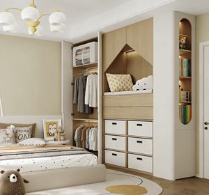 2026 Custom Minimalist Kids Bedroom Wardrobe <b>Set</b> Wooden & White Panel with Nook Seat Storage Closet - Product Image 4