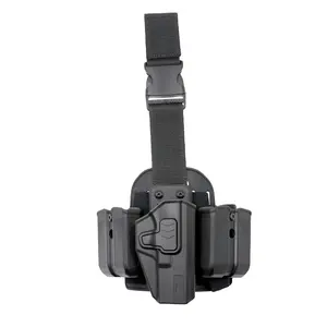 GunFlower Polymer Drop Leg Holster with Double Magazines Pouches Fits with Index Finger Activated Retention Holster