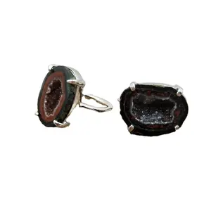 Wholesale Natural Agate Druzy Geode Ring Real Black Stone Ring Silver plated Agate Drusy Geode S925 Claw Setting Ring for Unisex