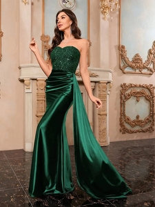 Abito da <span class=keywords><strong>sera</strong></span> 2024 elegante <span class=keywords><strong>alla</strong></span> moda con spalle scoperte da donna nuovo abito a coda di pesce con paillettes verde lavabile per ogni <span class=keywords><strong>sera</strong></span> - Product Image 2