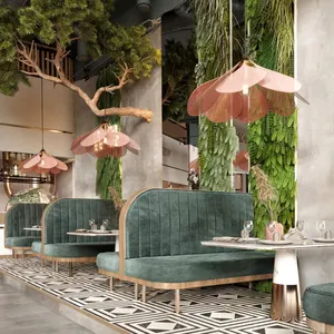 Customized One-stop Restaurant Design modern elegant furniture green seating sofa bench for cafe restaurant booths sofa