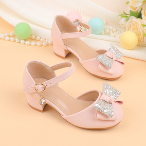 for little girls New Girls' Pink White Princess Summer block heel <strong>pumps</strong> Dance Performance <strong>School</strong> Stage Party Shoes Sweet bow - Product Image 2
