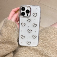 Coque de téléphone antichoc en TPU style Ins, élégante, avec cœur argenté, pour iPhone 17 Pro Max, coque de téléphone scintillante pour iPhone 16 15 14 13 12 11