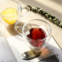 Mug à café et à thé en verre à double paroi en forme de cœur, isolé et transparent, pour boissons chaudes et froides
