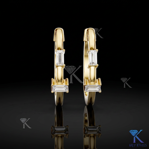 Custom Lab Grown CVD Baguette Diamond Huggie <b>Hoop</b> <b>Earrings</b> Luxury 14K <b>Solid</b> Gold Wedding Women Jewelry - Product Image 1