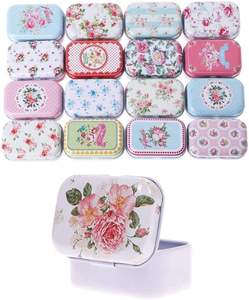 ミニフラワートリンケットジュエリーコインブリキ収納ケース小さな長方形のブリキの箱 - Product Image 3