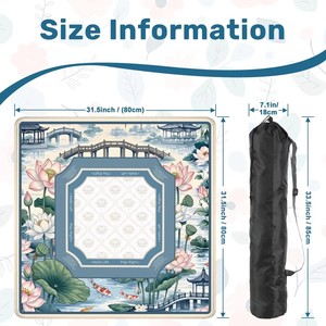 แผ่นรองโต๊ะกันลื่นลายดอกบัวโคอิ สีน้ำเงินสไตล์จีน พร้อมกฎเกณฑ์ - Product Image 2