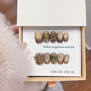 <span class=keywords><strong>Uñas</strong></span> postizas de ojo de gato <span class=keywords><strong>con</strong></span> diseño floral, de alta gama, desmontables, estilo sencillo y elegante. - Product Image 4