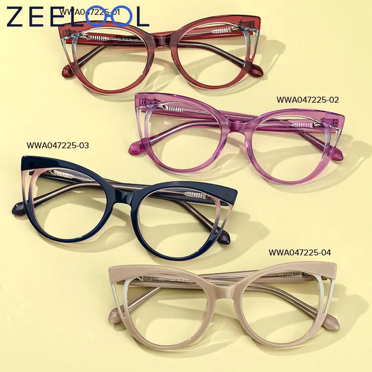 Zeelool 브랜드 Womens 아세테이트 작은 파란색 거북이 멀티 컬러 고양이 눈 광학 안경 프레임