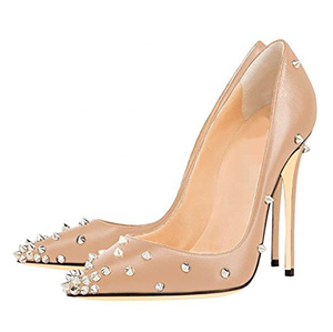 Zapatos de vestir de tacón alto y fino para mujer, con remaches metálicos, de corte bajo, sin cordones, con punta, para citas, talla grande 43 - Product Image 2