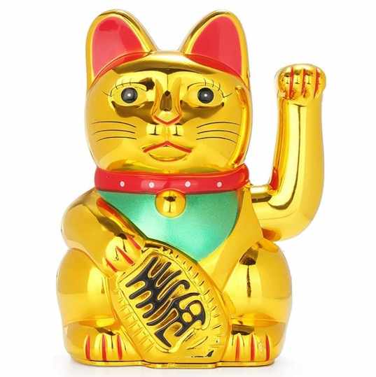 Gold Maneki Neko Lucky Cat - Japanese Waving Fortune Cat Figurine