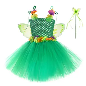 Nieuw Design Groene Prinsessenjurken Party Forest Faire Tutu Jurk Kid 'S Jungle Groene Elf Prinsessenjurk Met Vleugel