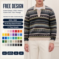 Pull Polo Homme Personnalisé OEM à Col Revers, Manches Longues, Motif Fair Isle Nordique, Chaud pour l'Hiver, Vente en Gros, Tricot d'Affaires