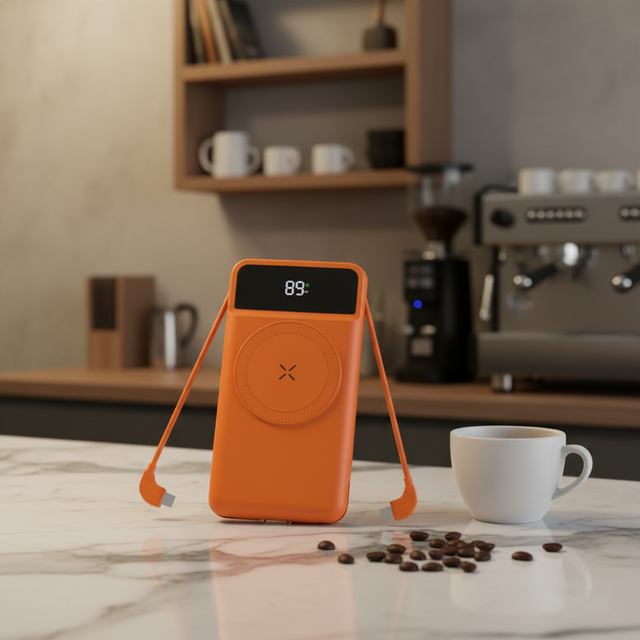 Portable 10000mAh Wireless Power Bank Fast Charging Built in Cable USB C PD 20W Digital Display Slim Battery Pack Compact