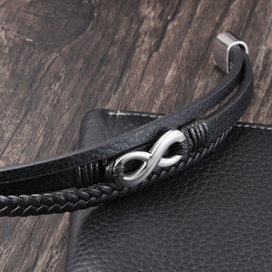 Classic Design High Quality Stainless Steel <strong>Infinity</strong> Charm Genuine Leather Men <strong>Bracelet</strong> - Product Image 3