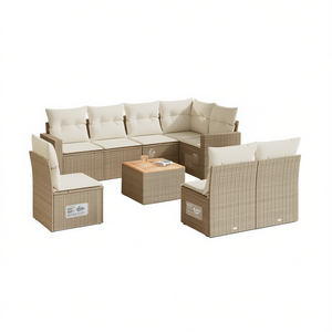Ensemble de canapés de jardin modulaires en rotin beige, mobilier d'extérieur, 6 places, design contemporain - Product Image 1