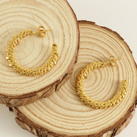 Boucles d'oreilles demi-cercle à maillons plats en acier inoxydable 304 plaqué or 18 carats par électrolyse sous vide, aspect tressé, forme C ouverte, bijoux en métal